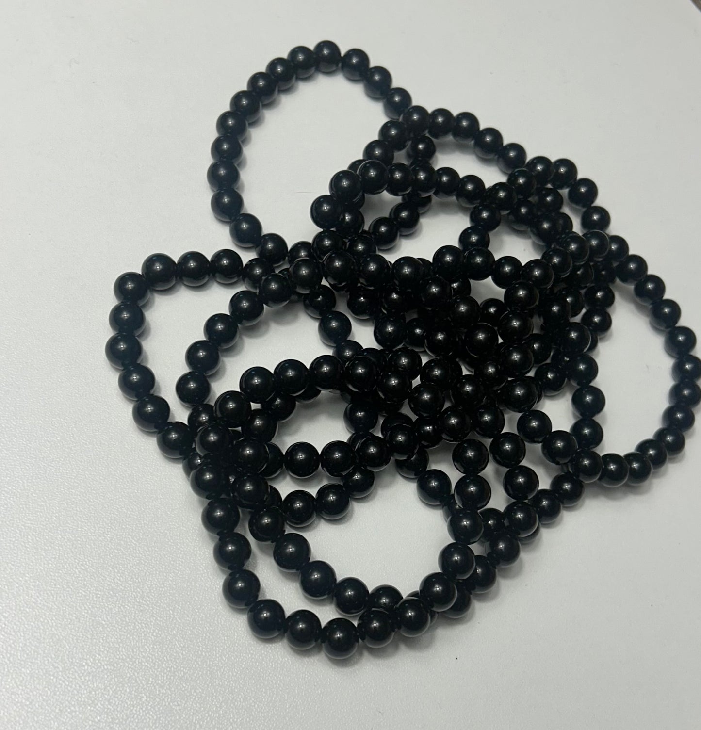 Black Obsidian Shield Bracelet – 8mm Crystal for Protection & Energy Clearing