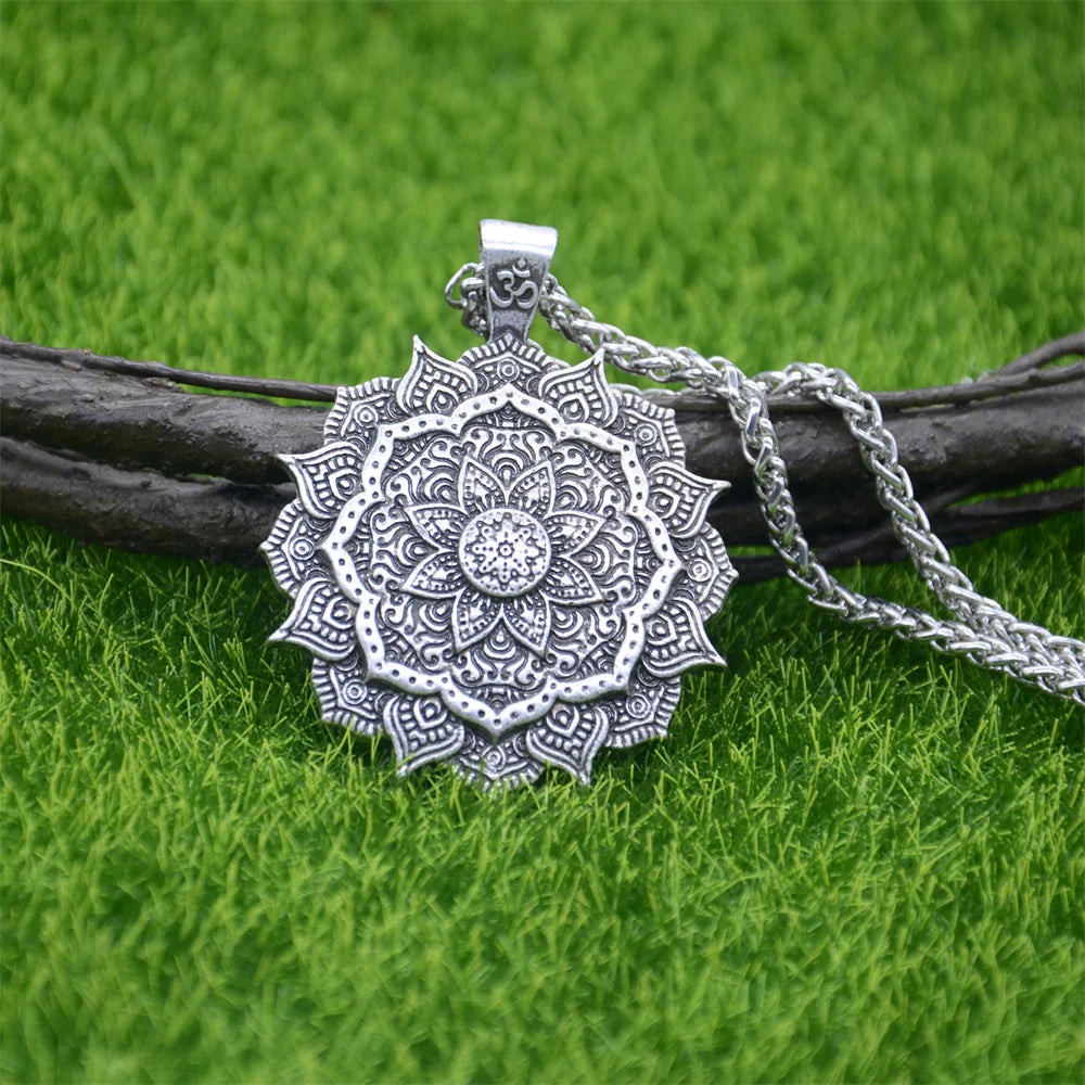 Om Yoga Lotus Flower Pendant Buddha Mandala Meditation Spiritual Indian Jewelry