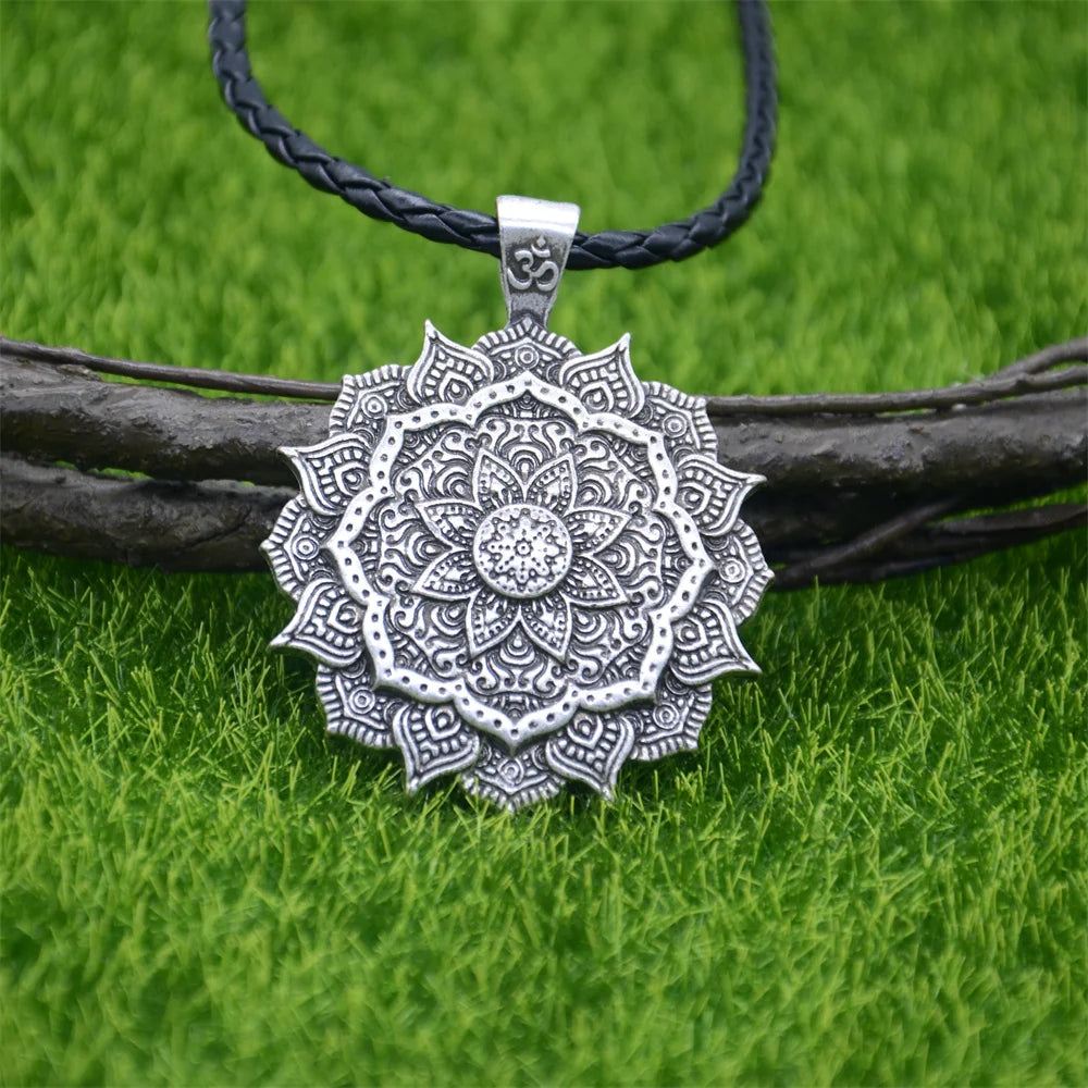 Om Yoga Lotus Flower Pendant Buddha Mandala Meditation Spiritual Indian Jewelry