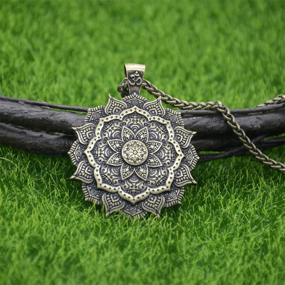 Om Yoga Lotus Flower Pendant Buddha Mandala Meditation Spiritual Indian Jewelry