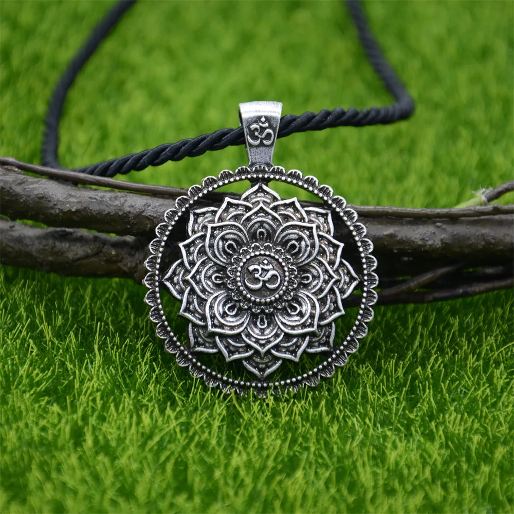 Om Yoga Lotus Flower Pendant Buddha Mandala Meditation Spiritual Indian Jewelry