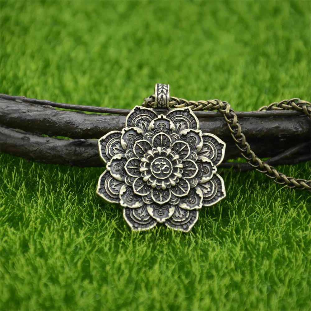 Om Yoga Lotus Flower Pendant Buddha Mandala Meditation Spiritual Indian Jewelry