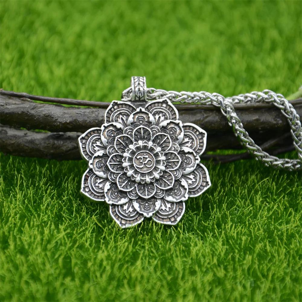 Om Yoga Lotus Flower Pendant Buddha Mandala Meditation Spiritual Indian Jewelry