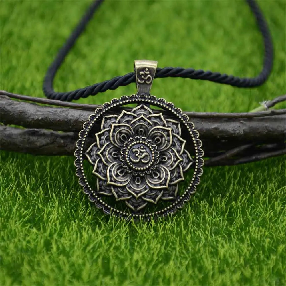 Om Yoga Lotus Flower Pendant Buddha Mandala Meditation Spiritual Indian Jewelry