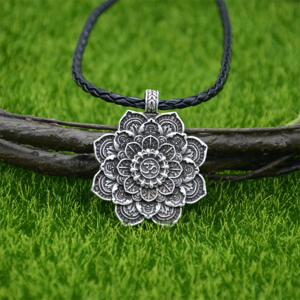 Om Yoga Lotus Flower Pendant Buddha Mandala Meditation Spiritual Indian Jewelry