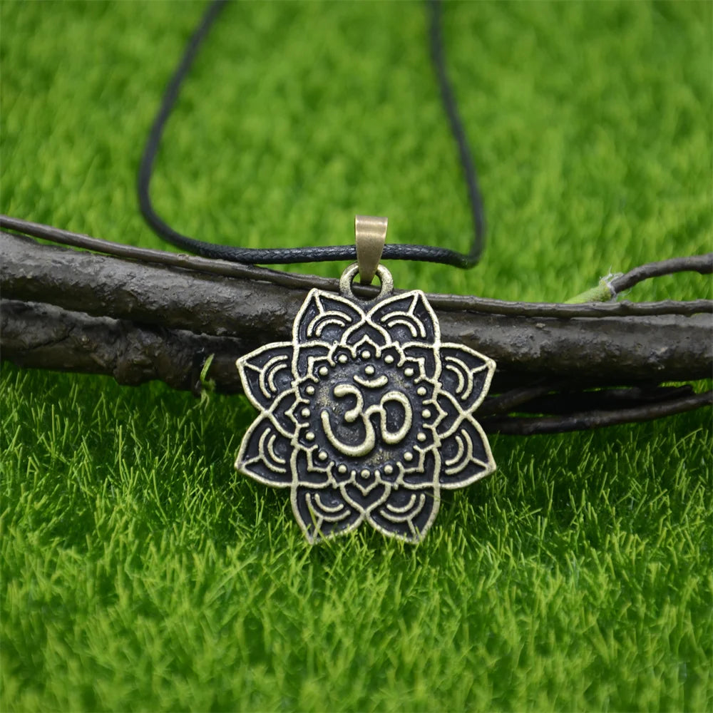 Om Yoga Lotus Flower Pendant Buddha Mandala Meditation Spiritual Indian Jewelry