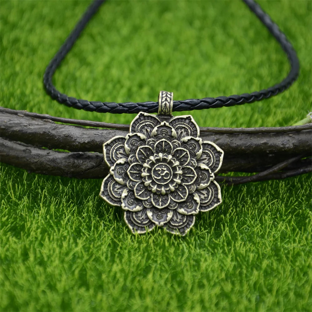 Om Yoga Lotus Flower Pendant Buddha Mandala Meditation Spiritual Indian Jewelry