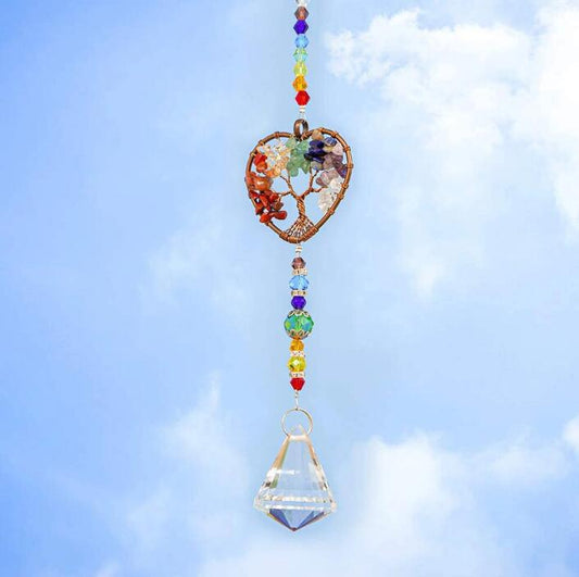 Chakra Healing Natural Stone Tree of Life Suncatcher