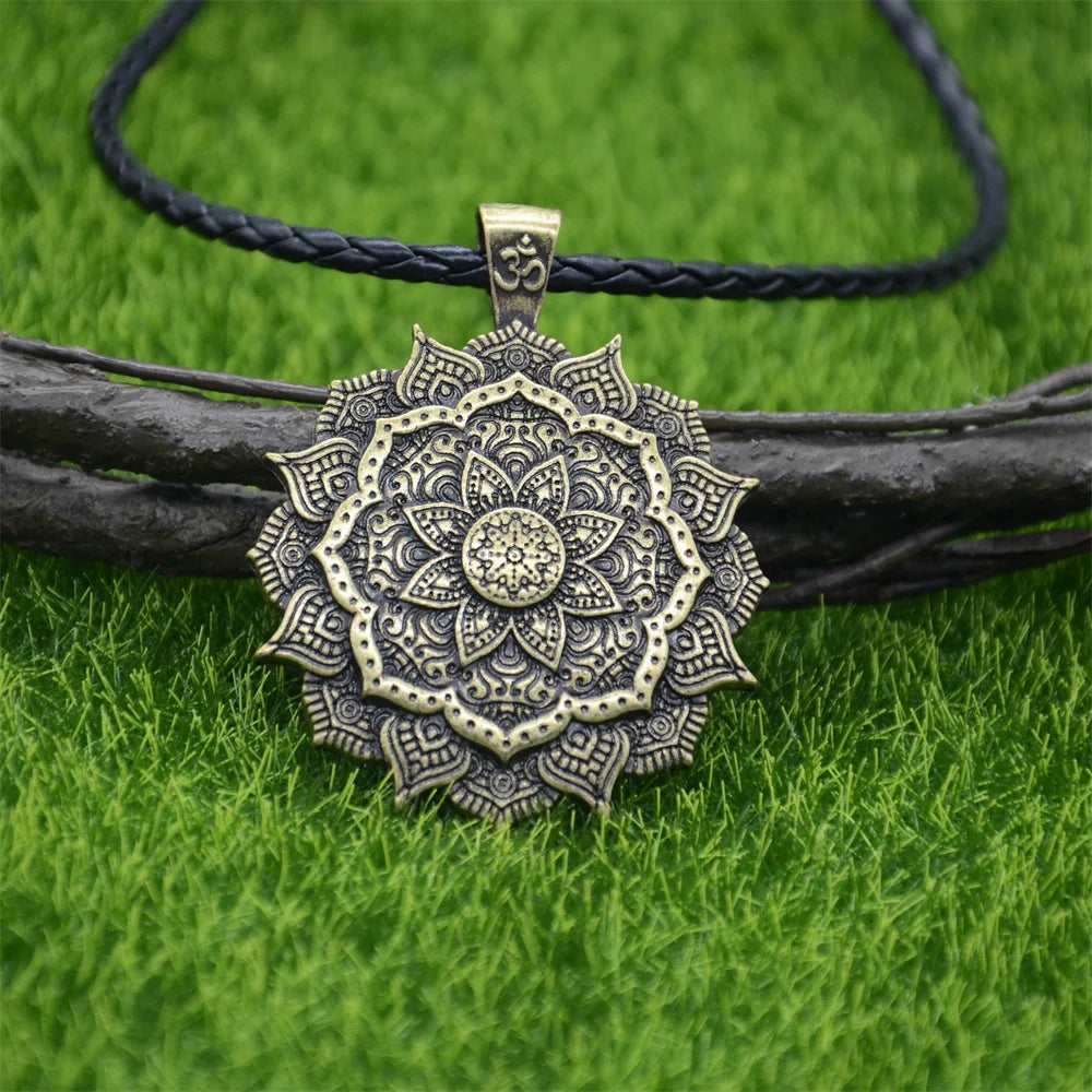 Om Yoga Lotus Flower Pendant  Buddha Mandala Meditation Spiritual Indian Jewelry