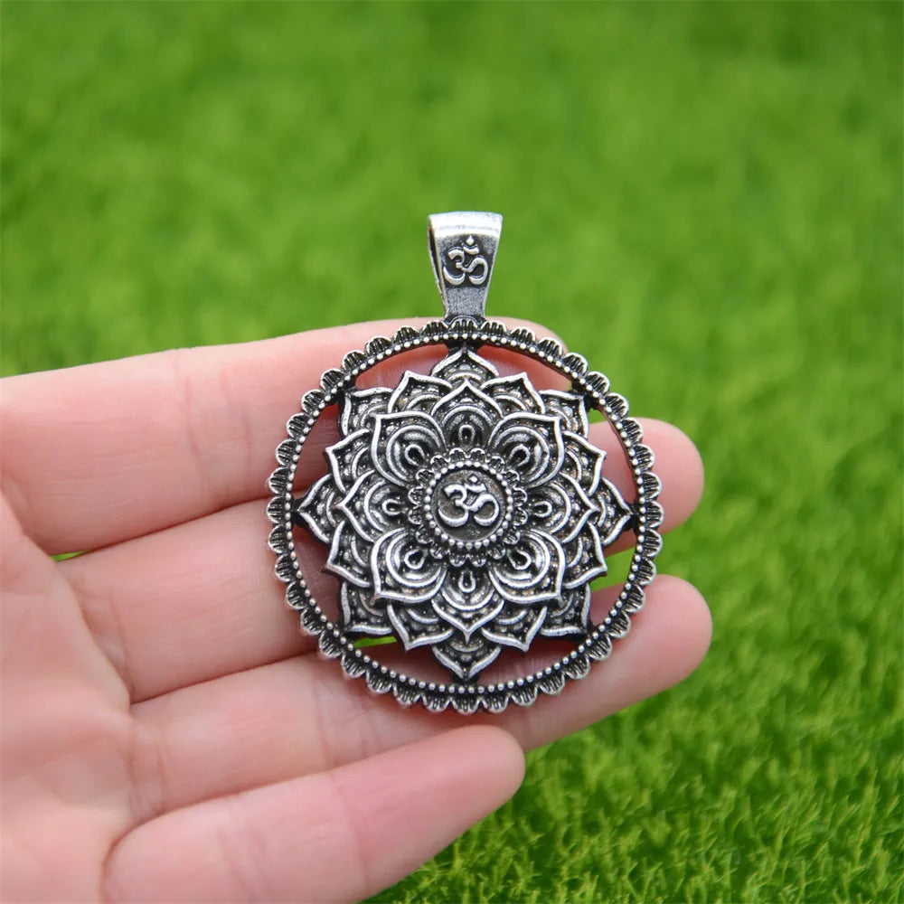 Om Yoga Lotus Flower Pendant  Buddha Mandala Meditation Spiritual Indian Jewelry