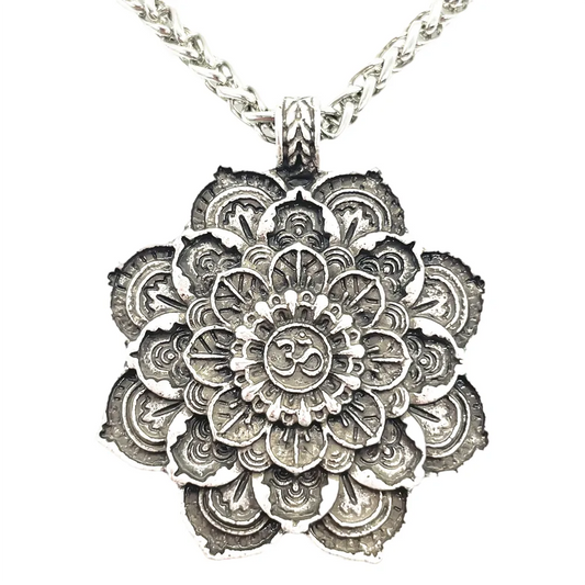Om Yoga Lotus Flower Pendant  Buddha Mandala Meditation Spiritual Indian Jewelry